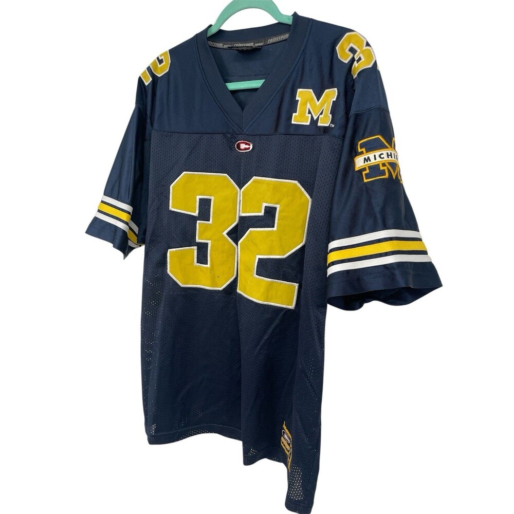 Vintage 90s Y2K Colosseum Univ of Michigan Wolverines Jersey #32 Blue Yellow - Picture 2 of 16